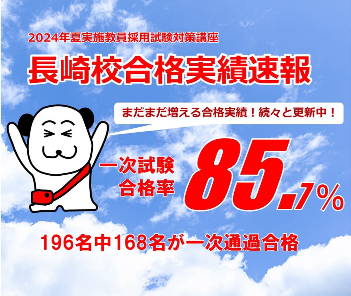 東京アカデミー長崎校2024一次試験合格率85.7％